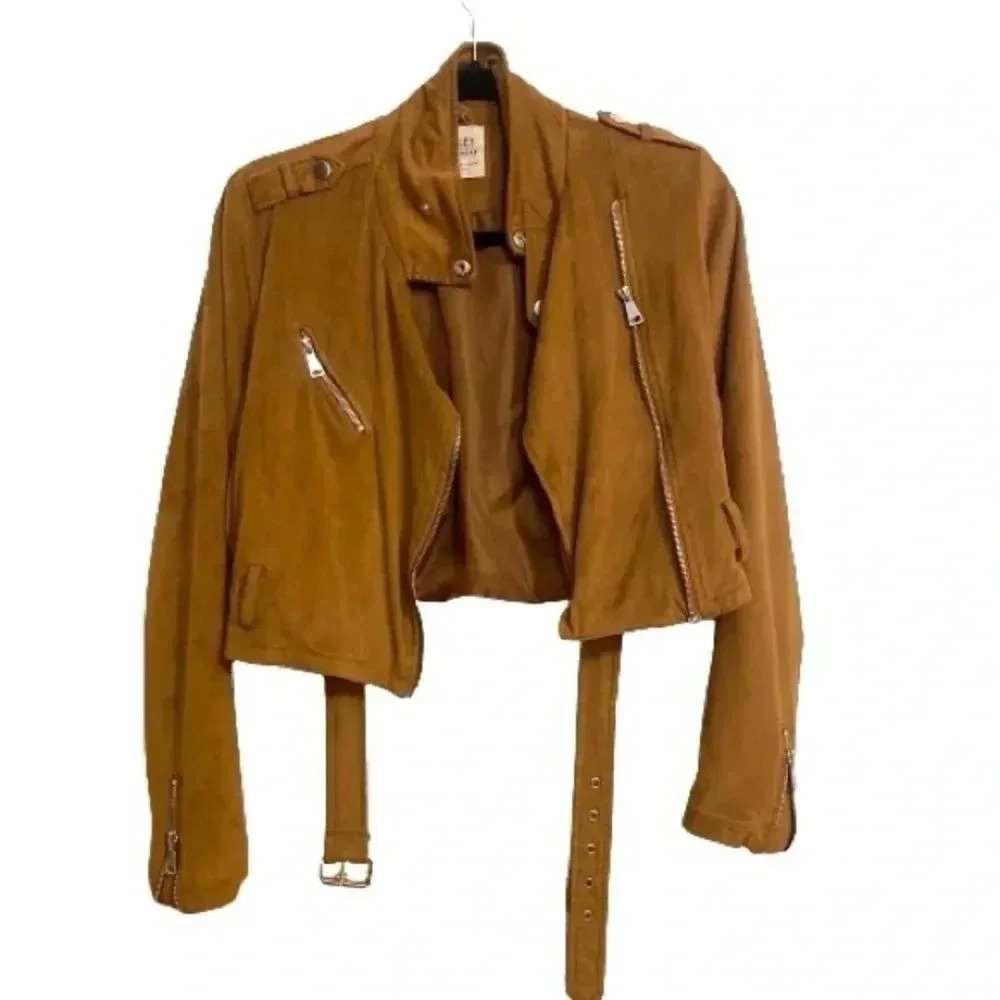 Ashley outerwear Brown Cropped motorcycle Jacket size small